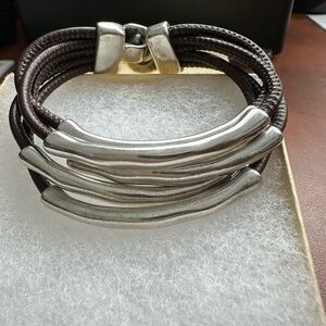 UNO DE 50 Silver and Brown Leather Bracelet